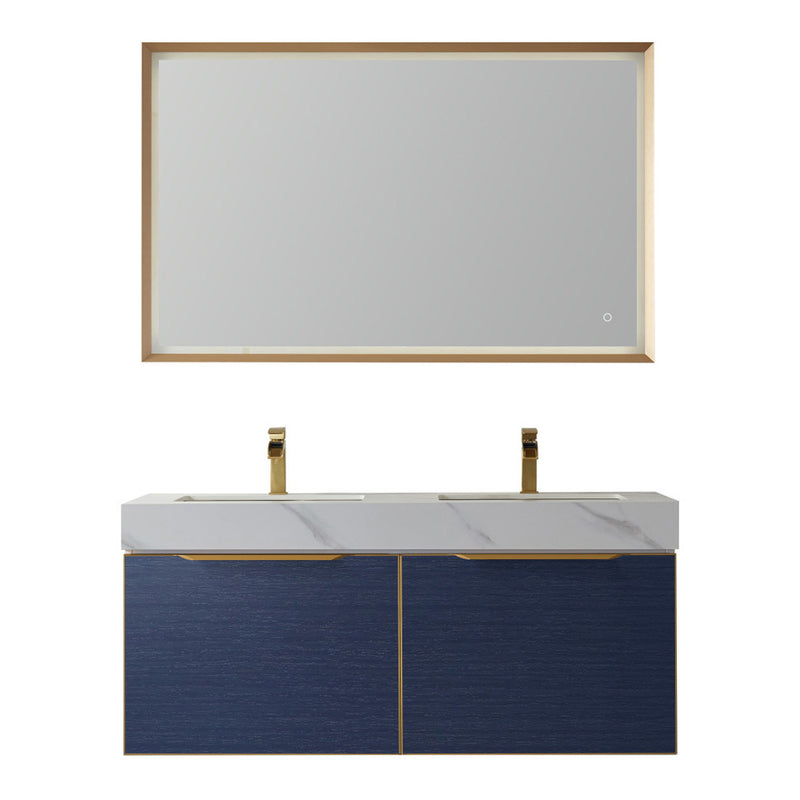 Alicante 48M" Vanity in Classic Blue with White Sintered Stone Countertop and undermount sink With Mirror