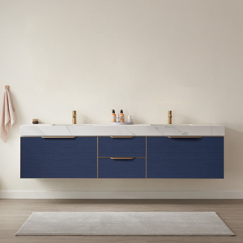 Vinnova Design Alicante 84" Double Sink Bath Vanity with White Sintered Stone Top