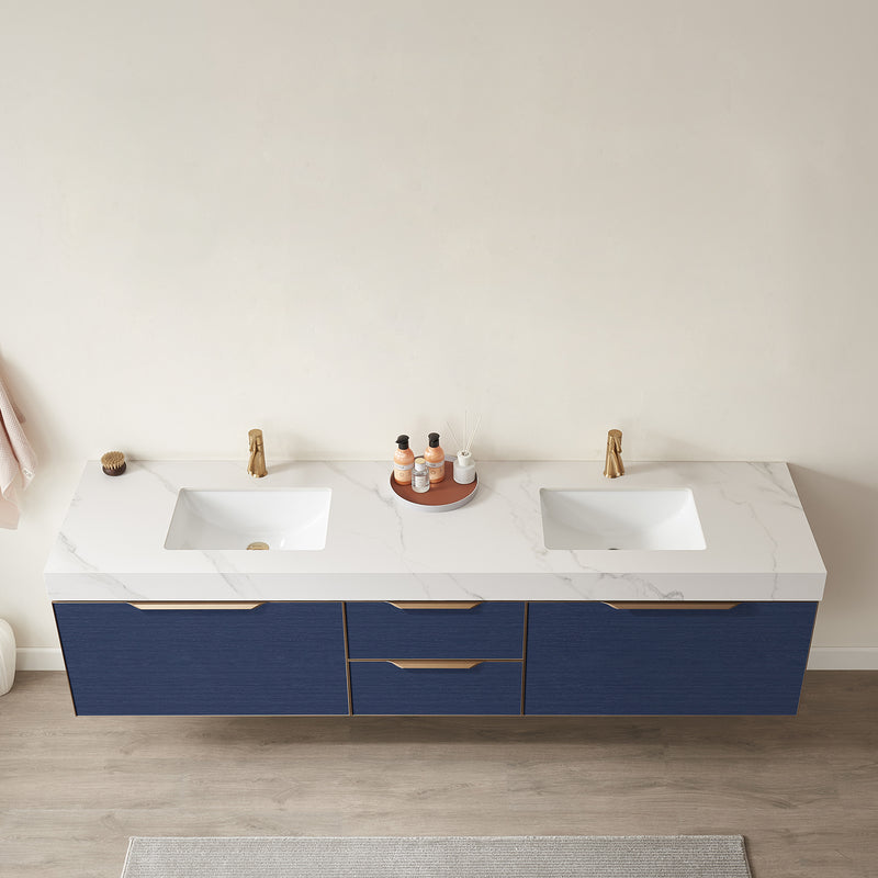 Vinnova Design Alicante 84" Double Sink Bath Vanity with White Sintered Stone Top