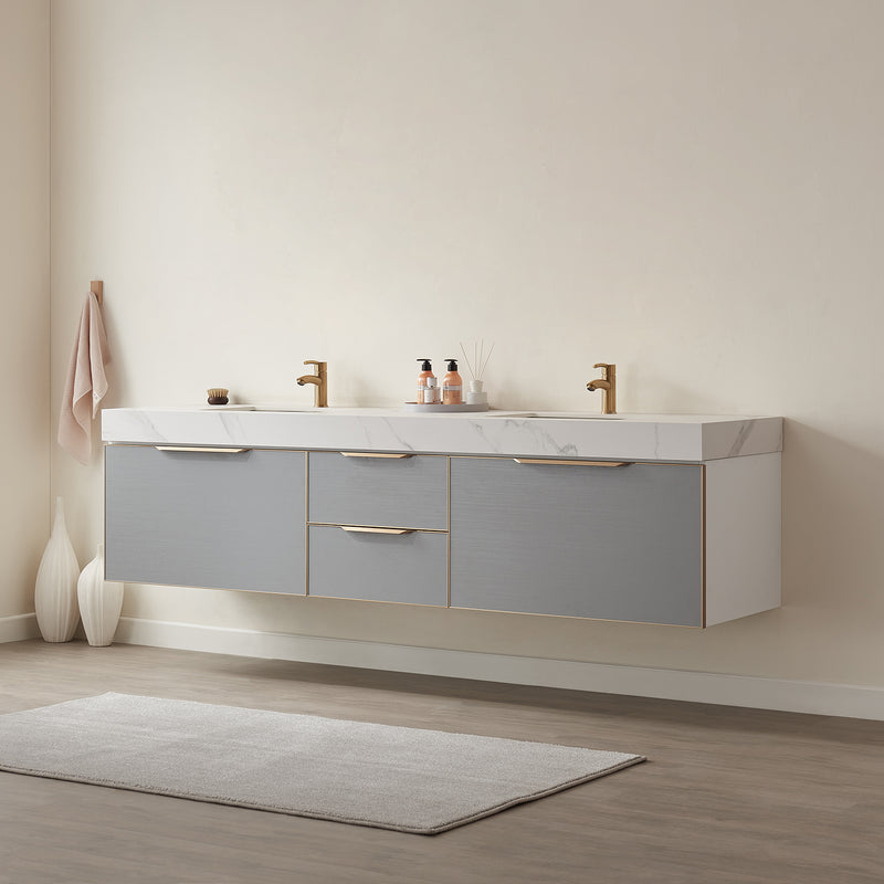 Vinnova Design Alicante 84" Double Sink Bath Vanity with White Sintered Stone Top