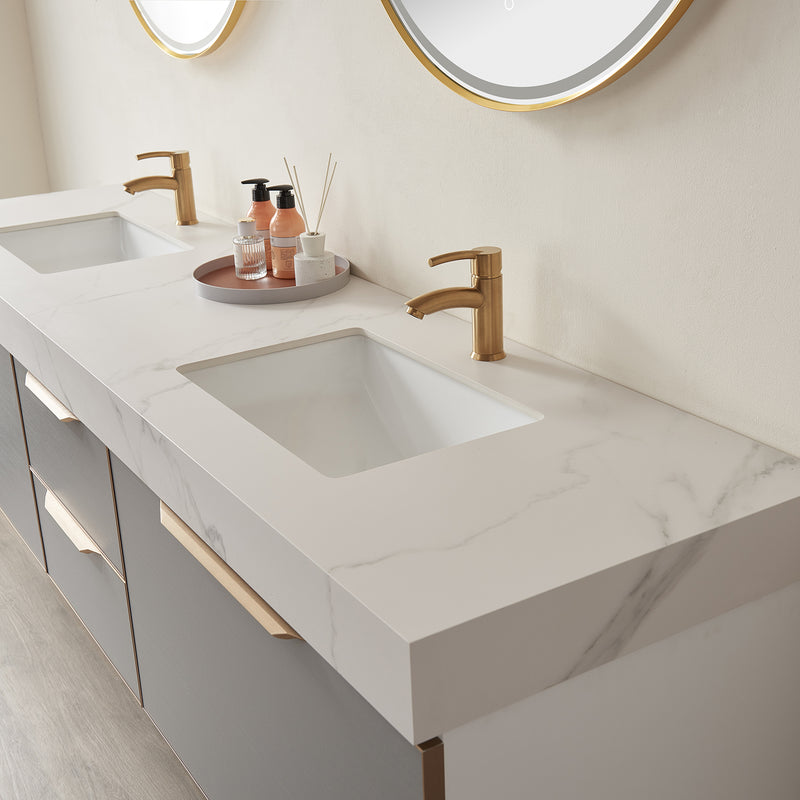 Vinnova Design Alicante 84" Double Sink Bath Vanity with White Sintered Stone Top