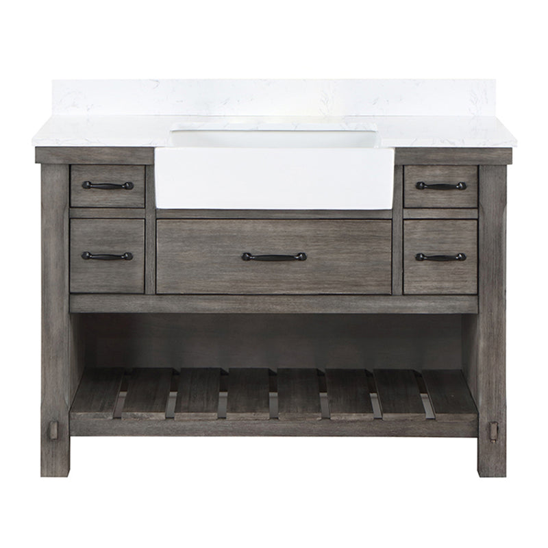 Villareal 48" Single Bath Vanity with Composite Stone Top in White, White Farmhouse Basin