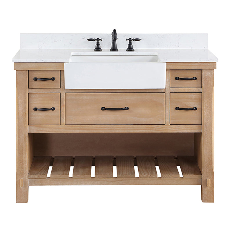 Villareal 48" Single Bath Vanity with Composite Stone Top in White, White Farmhouse Basin