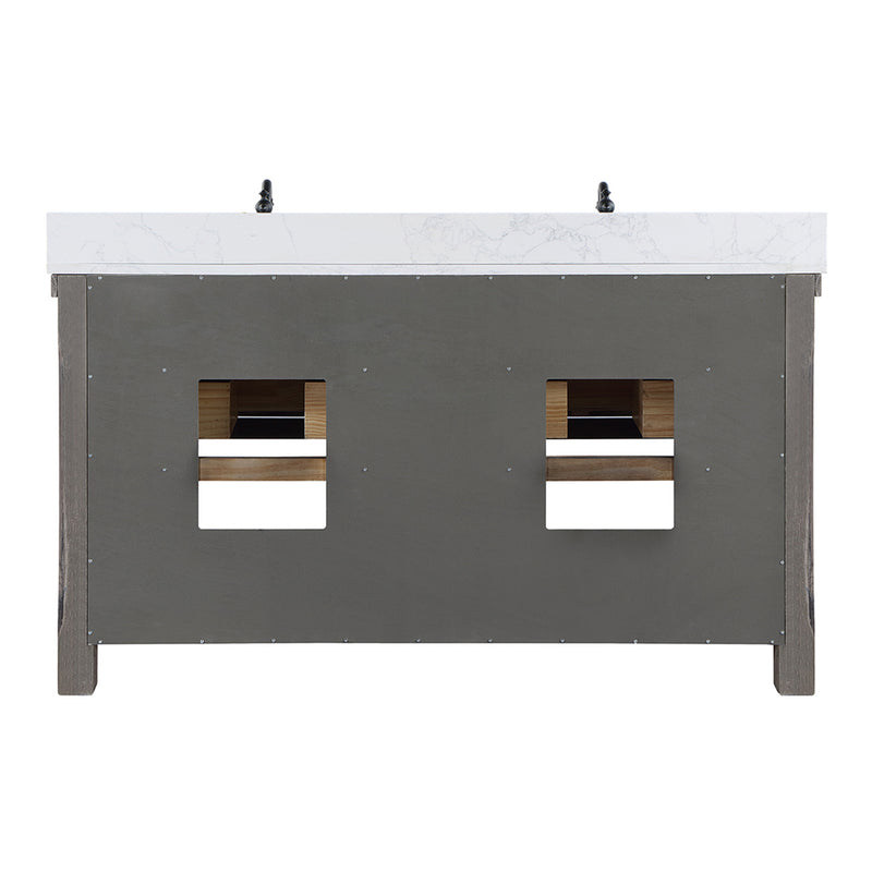 Villareal 60" Double Bath Vanity with Composite Stone Top in White, White Farmhouse Basin