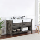 Villareal 60" Double Bath Vanity with Composite Stone Top in White, White Farmhouse Basin