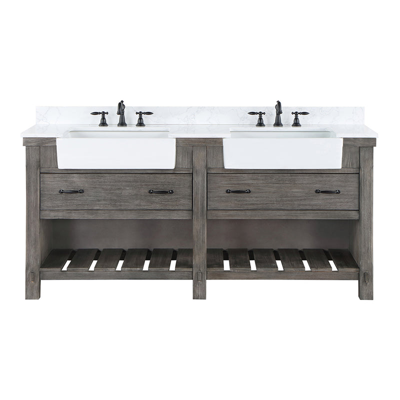 Villareal 72" Double Bath Vanity with Composite Stone Top in White, White Farmhouse Basin