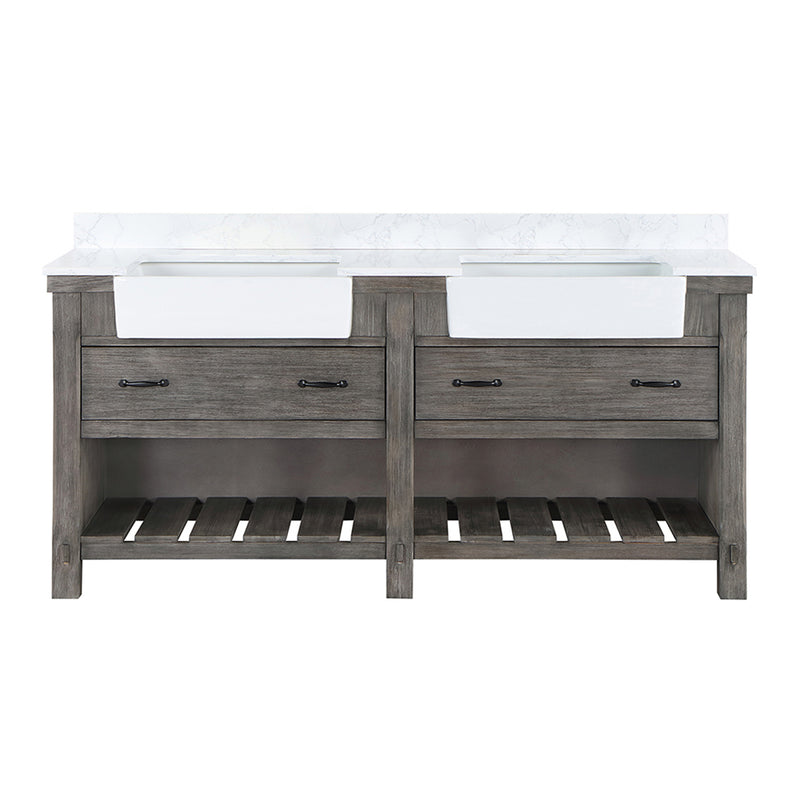 Villareal 72" Double Bath Vanity with Composite Stone Top in White, White Farmhouse Basin