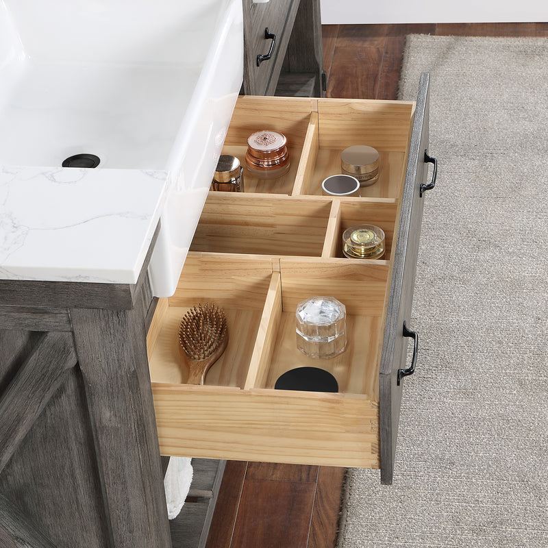 Villareal 72" Double Bath Vanity with Composite Stone Top in White, White Farmhouse Basin