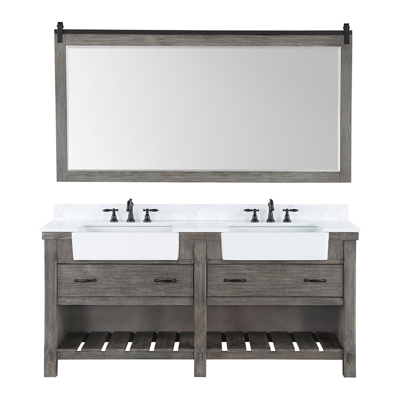 Villareal 72" Double Bath Vanity with Composite Stone Top in White, White Farmhouse Basin