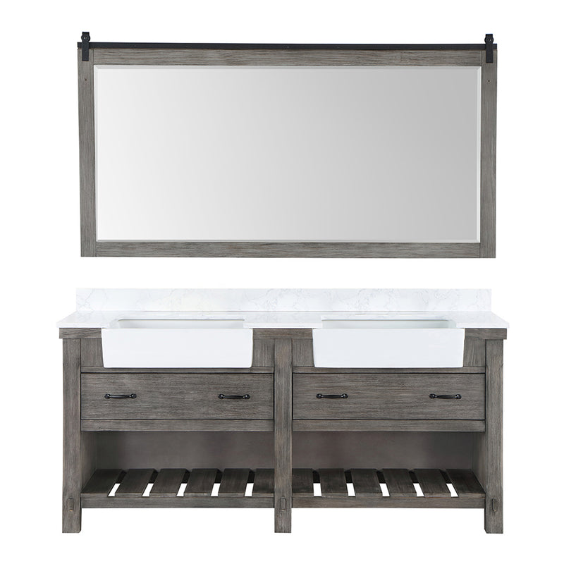 Villareal 72" Double Bath Vanity with Composite Stone Top in White, White Farmhouse Basin