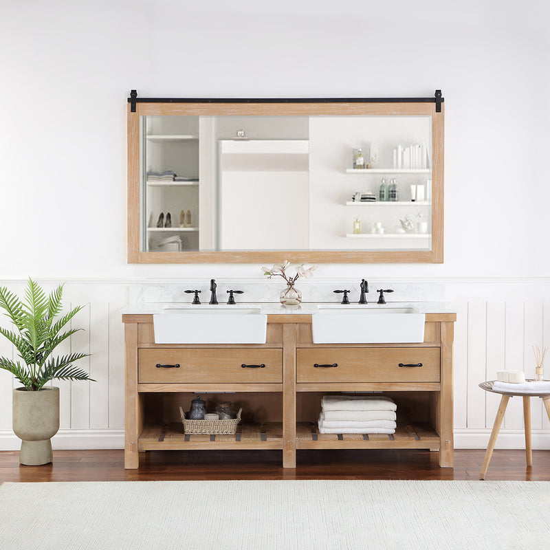 Villareal 72" Double Bath Vanity with Composite Stone Top in White, White Farmhouse Basin