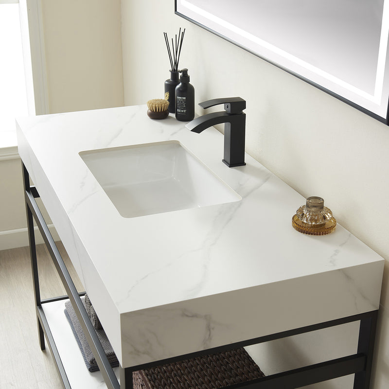 Vinnova Design Funes 48" Single Sink Bath Vanity Metal Support with Sintered Stone Top