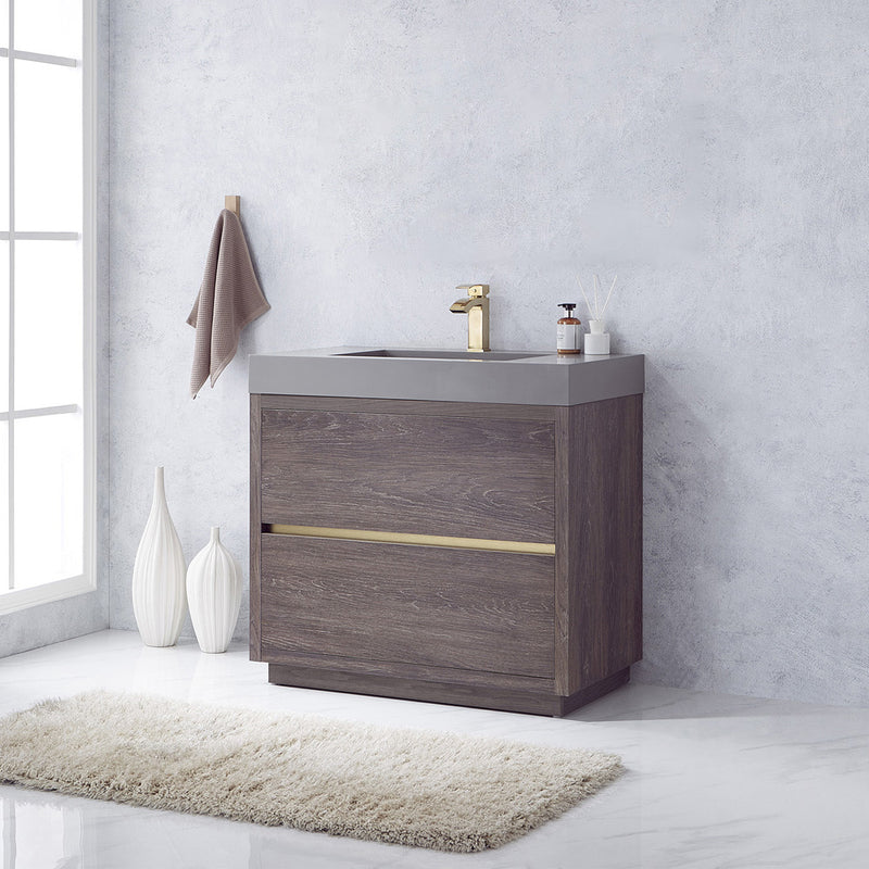 Vinnova Design Huesca 36" Single Sink Bath Vanity with Grey Composite Integral Square Sink Top