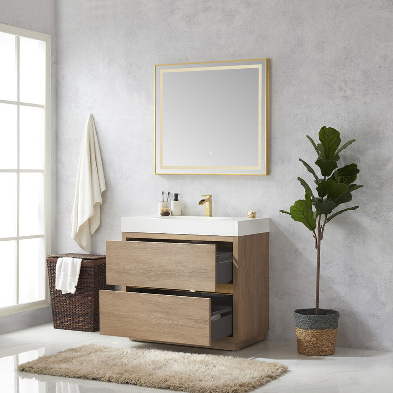 Vinnova Design Huesca 36" Single Sink Bath Vanity with Grey Composite Integral Square Sink Top