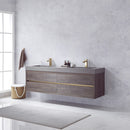 Vinnova Design Palencia 72" Double Sink Wall-Mount Bath Vanity with Grey Composite Integral Square Sink Top