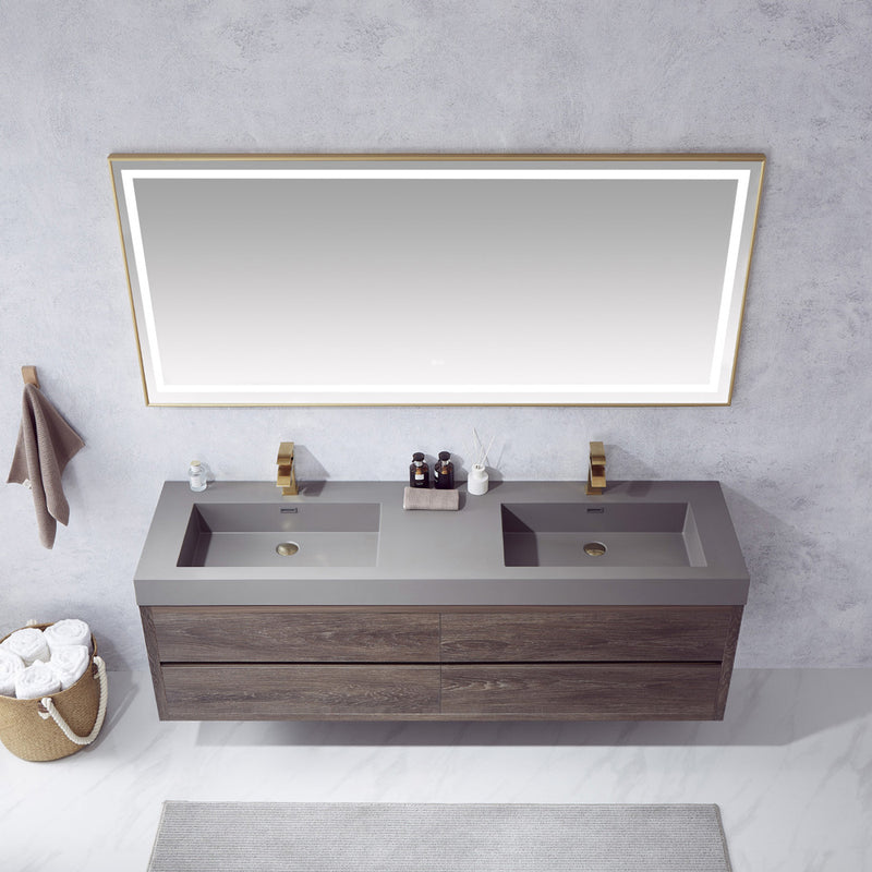 Vinnova Design Palencia 72" Double Sink Wall-Mount Bath Vanity with Grey Composite Integral Square Sink Top