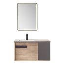 Vinnova Design Carcastillo 40" Single Sink Bath Vanity in North American Oak with Grey Sintered Stone Top and Mirror