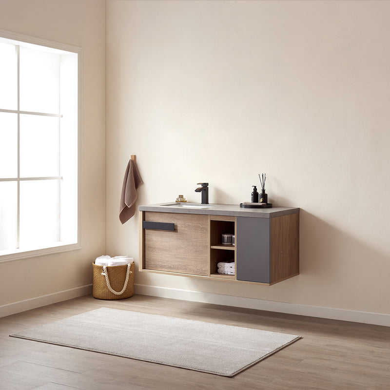 Vinnova Design Carcastillo 47" Single Sink Bath Vanity Oak with Grey Sintered Stone Top