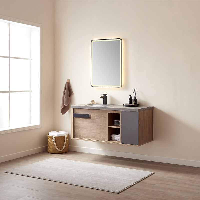 Vinnova Design Carcastillo 47" Single Sink Bath Vanity Oak with Grey Sintered Stone Top