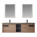 Vinnova Design Carcastillo 72" Double Sink Bath Vanity in North American Oak with Grey Sintered Stone Top and Mirror