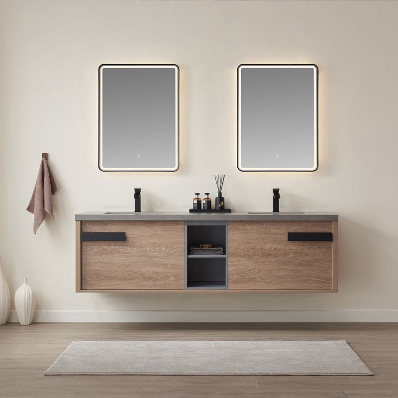 Vinnova Design Carcastillo 72" Double Sink Bath Vanity Oak with Grey Sintered Stone Top