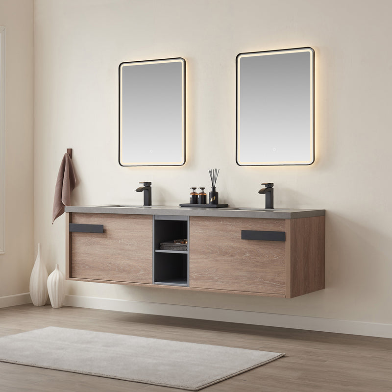 Vinnova Design Carcastillo 72" Double Sink Bath Vanity Oak with Grey Sintered Stone Top