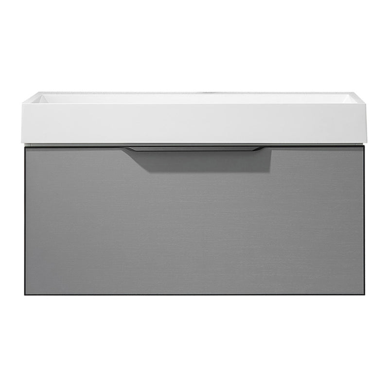 Vinnova Design Vegadeo 36" Single Sink Bath Vanity in Grey with White One-Piece Composite Stone Sink Top and Mirror