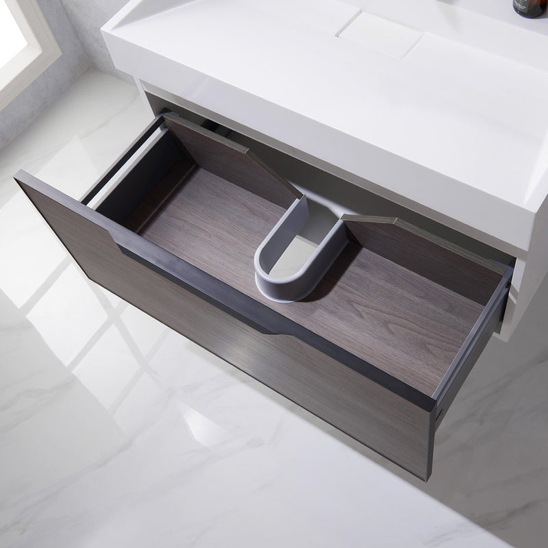 Vinnova Design Vegadeo 36" Single Sink Bath Vanity in Grey with White One-Piece Composite Stone Sink Top and Mirror