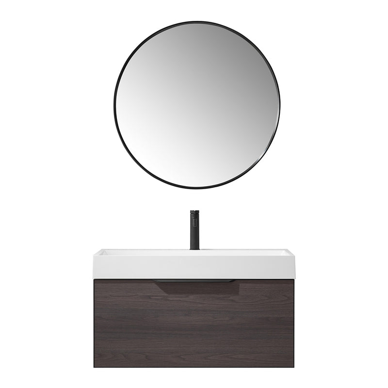 Vinnova Design Vegadeo 36" Single Sink Bath Vanity in Grey with White One-Piece Composite Stone Sink Top and Mirror