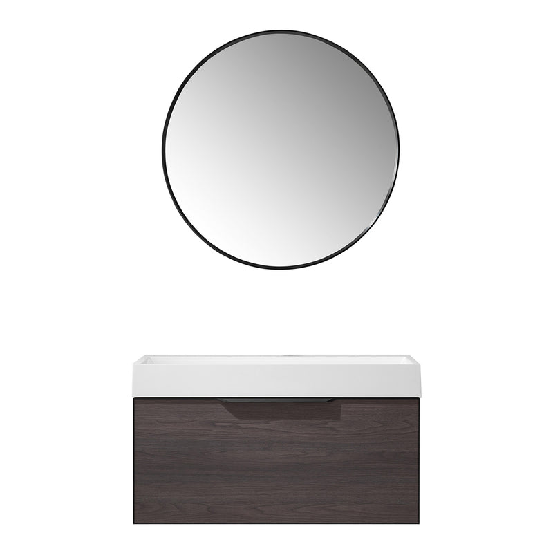 Vinnova Design Vegadeo 36" Single Sink Bath Vanity in Grey with White One-Piece Composite Stone Sink Top and Mirror