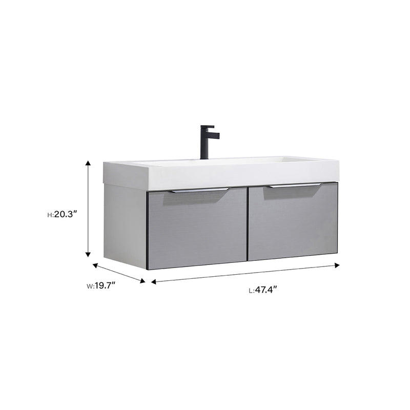 Vinnova Design Vegadeo 48" Single Sink Bath Vanity in Grey with White One-Piece Composite Stone Sink Top and Mirror