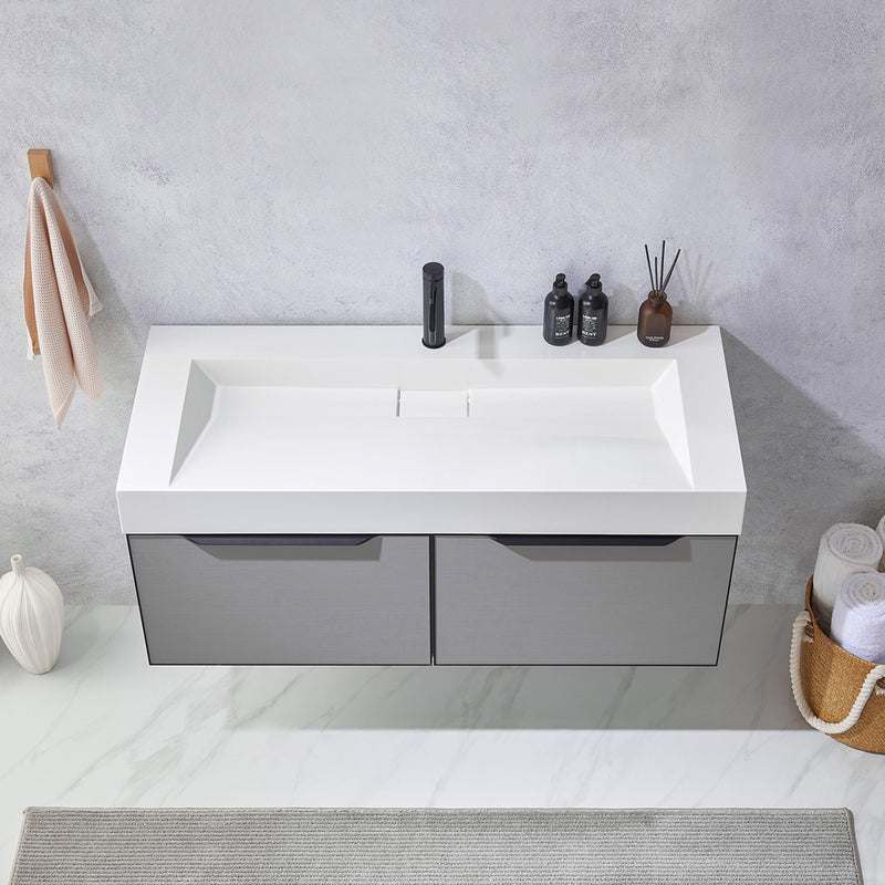 Vinnova Design Vegadeo 48" Single Sink Bath Vanity in Grey with White One-Piece Composite Stone Sink Top and Mirror