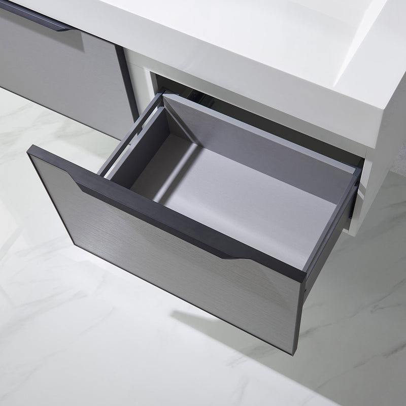 Vinnova Design Vegadeo 48" Single Sink Bath Vanity in Grey with White One-Piece Composite Stone Sink Top and Mirror