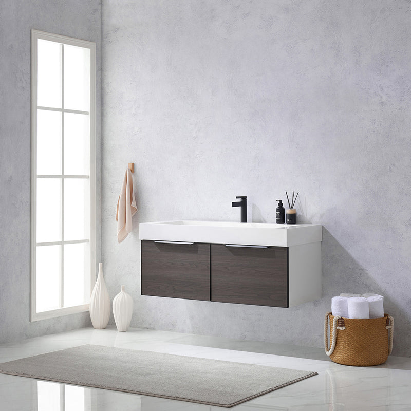 Vinnova Design Vegadeo 48" Single Sink Bath Vanity in Grey with White One-Piece Composite Stone Sink Top and Mirror