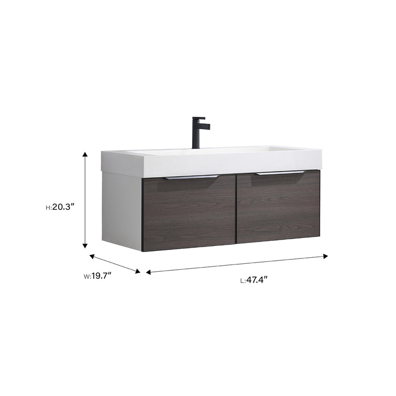 Vinnova Design Vegadeo 48" Single Sink Bath Vanity in Grey with White One-Piece Composite Stone Sink Top and Mirror