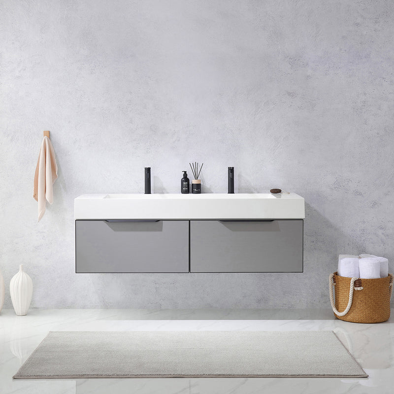 Vinnova Design Vegadeo 60" Double Sink Bath Vanity with White One-Piece Composite Stone Sink Top