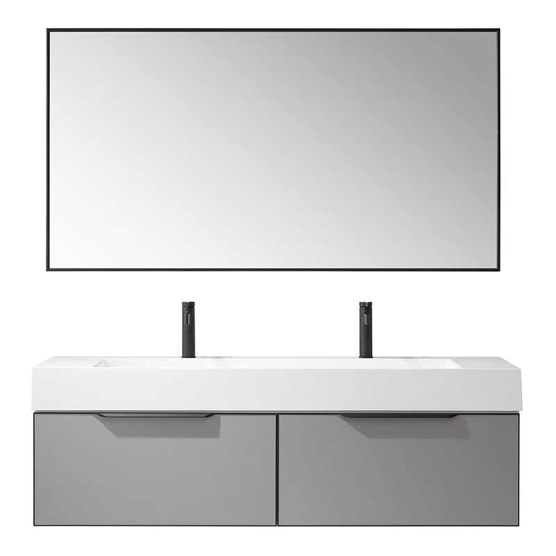 Vinnova Design Vegadeo 60" Double Sink Bath Vanity in Grey with White One-Piece Composite Stone Sink Top and Mirror