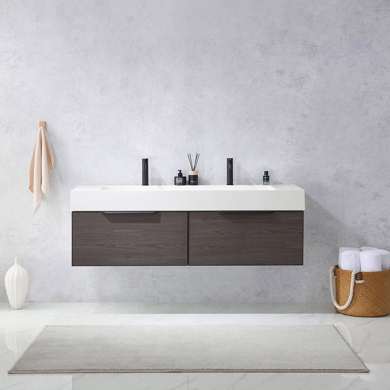 Vinnova Design Vegadeo 60" Double Sink Bath Vanity with White One-Piece Composite Stone Sink Top