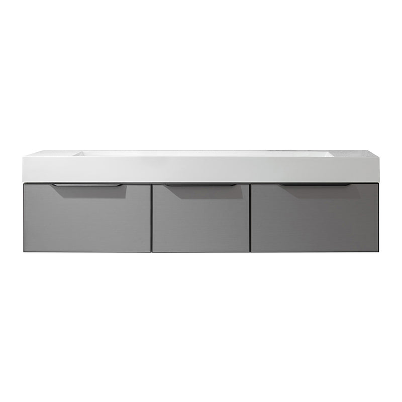 Vinnova Design Vegadeo 72" Double Sink Bath Vanity in Grey with White One-Piece Composite Stone Sink Top and Mirror