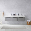 Vinnova Design Vegadeo 72" Double Sink Bath Vanity in Grey with White One-Piece Composite Stone Sink Top and Mirror