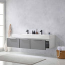 Vinnova Design Vegadeo 72" Double Sink Bath Vanity in Grey with White One-Piece Composite Stone Sink Top and Mirror