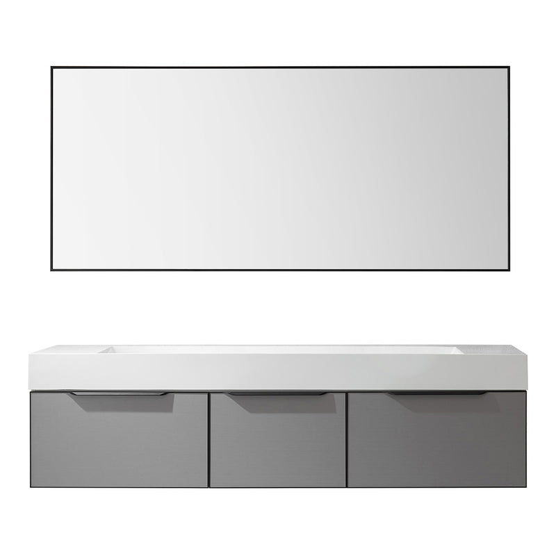 Vinnova Design Vegadeo 72" Double Sink Bath Vanity in Grey with White One-Piece Composite Stone Sink Top and Mirror