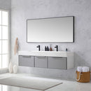 Vinnova Design Vegadeo 72" Double Sink Bath Vanity in Grey with White One-Piece Composite Stone Sink Top and Mirror