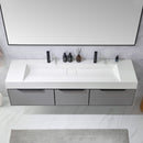 Vinnova Design Vegadeo 72" Double Sink Bath Vanity in Grey with White One-Piece Composite Stone Sink Top and Mirror