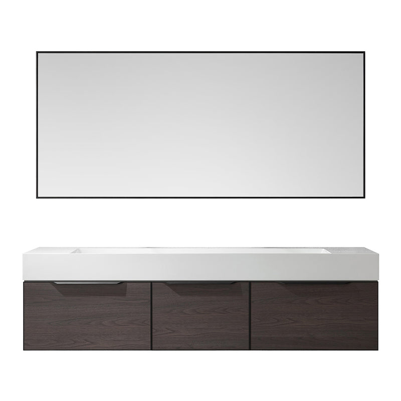 Vinnova Design Vegadeo 72" Double Sink Bath Vanity in Grey with White One-Piece Composite Stone Sink Top and Mirror