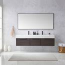 Vinnova Design Vegadeo 72" Double Sink Bath Vanity in Grey with White One-Piece Composite Stone Sink Top and Mirror