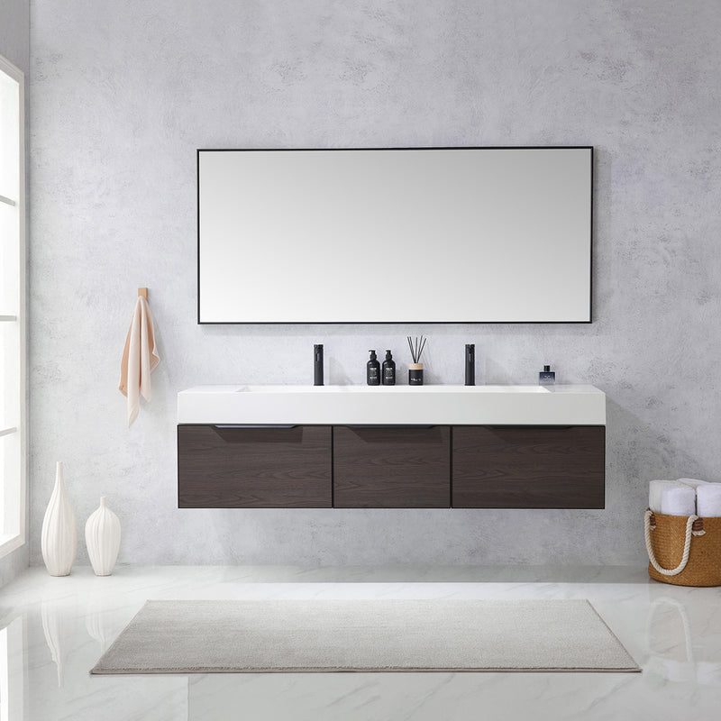 Vinnova Design Vegadeo 72" Double Sink Bath Vanity in Grey with White One-Piece Composite Stone Sink Top and Mirror