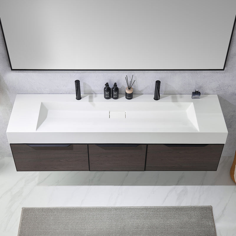 Vinnova Design Vegadeo 72" Double Sink Bath Vanity in Grey with White One-Piece Composite Stone Sink Top and Mirror