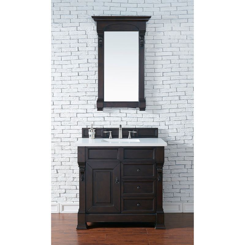 James Martin Brookfield 36" Burnished Mahogany Single Vanity with 3 cm Classic White Quartz Top 147-114-5566-3CLW