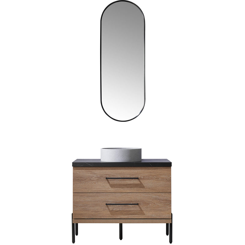 Trento 36" Single Sink-C Bath Vanity in North American Oak with Black Sintered Stone Top with Circular Concrete Sink